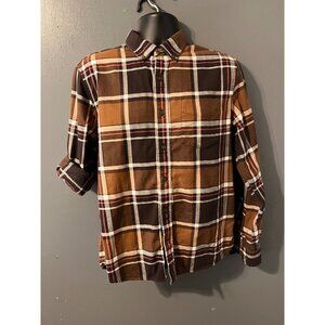 Banana Republic Ultra-Soft Flannel Untucked Slim Fit Plaid Shirt Brown/Red M